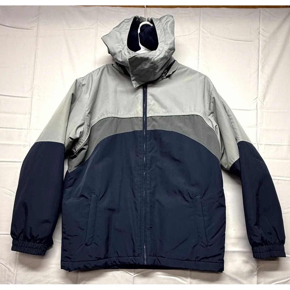 Ocean Pacific Ski Jacket Boys 16 Blue Gray Fleece Lined Winter Snowboarding